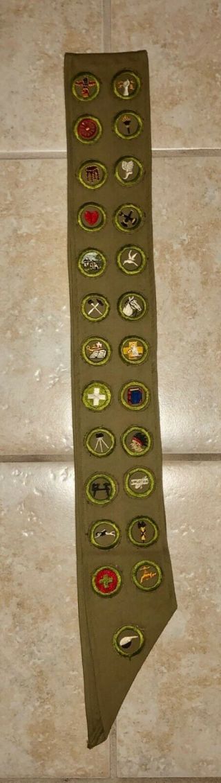 Vintage Boy Scout Merit Sash With 31 Merit Badges - Includes Early Aviation Mb