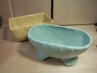 Vintage Porcelain Ceramic Planters Teal And Yellow X2