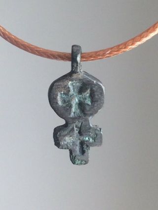 Ancient Viking Bronze Cross Pendant With Decoration 9 - 11th C Ad