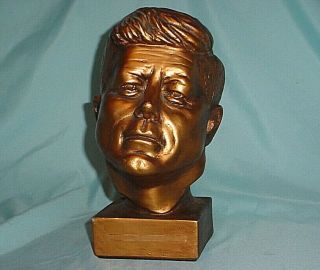 Signed President Jfk John Kennedy Bust Head 10 " Universal Statuary Gold Bronze