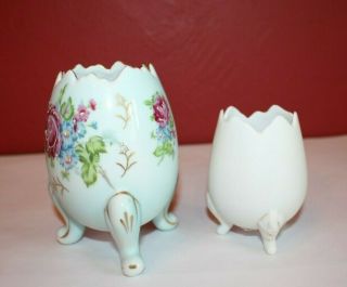 Vintage Napcoware Cracked Egg Footed Vase,  Lefton Bisque Cherubs 1814 Egg Cup 3