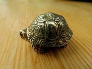 Novelty Solid Sterling Silver English Hallmarked London 1997 Tortoise Pill Box