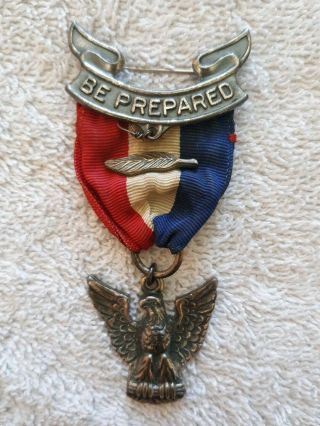 Vintage Sterling Silver Eagle Scout Award Ribbon Medal Pin