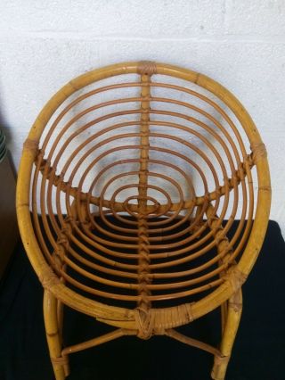 Vintage French Mid Century Child Rattan Wicker Chair Mcm Modern