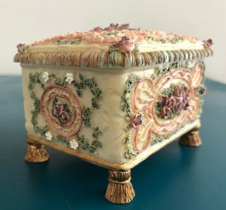 DEZINE Trinket Box Musical Hand Painted Bisque Floral Roses Impossible Dream 2