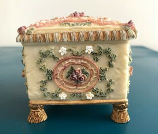 DEZINE Trinket Box Musical Hand Painted Bisque Floral Roses Impossible Dream 3