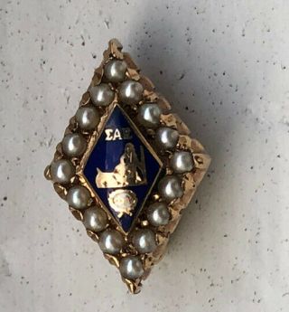 Vintage Sigma Alpha Epsilon Fraternity Pin Badge 10k Gold With Seed Pearls 2