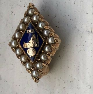 Vintage Sigma Alpha Epsilon Fraternity Pin Badge 10k Gold With Seed Pearls 3
