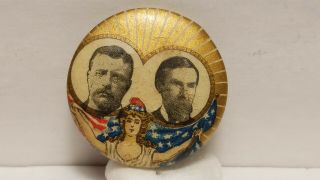 1904 Presidential Campaign Jugate Pin,  For Teddy Roosevelt And Charles W.