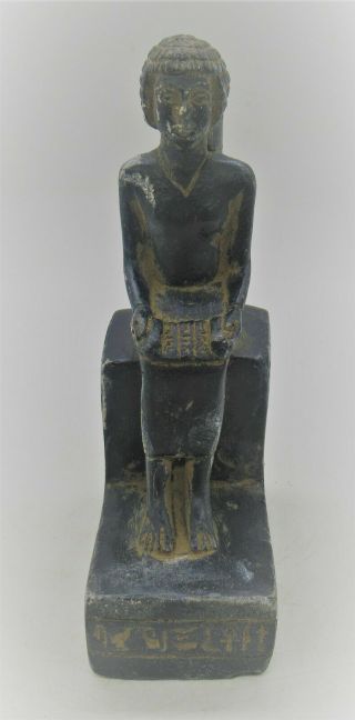 Scarce Circa 300bce Ancient Egyptian Black Glazed Stone Statuette Seated Ruler