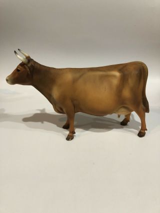 C3/2) Vintage Breyer Jersey Cow Brown Light Tan Horned Usa Chesset