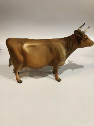 C3/2) Vintage Breyer Jersey Cow Brown Light Tan Horned USA Chesset 3