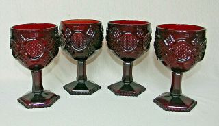 Set Of 4 Avon Cape Cod Ruby Red Stemmed Wine Goblets 6 " Tall - Euc