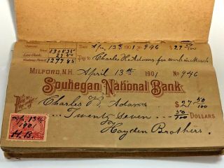 Vintage Souhegan National Trust Savings Check Book & Stamps 1901 For Real Rare