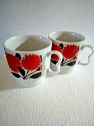 2 Vintage Ceramic Coffee Cups/red White Japan Retro Set Mid Century