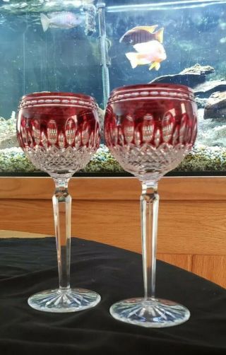 Waterford Crystal Clarendon Ruby Red Cut to Clear 2 Wine Hocks,  7 3/4 