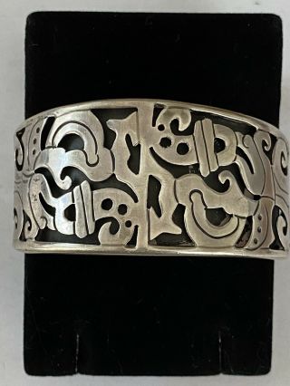 Vintage Taxco Sterling Silver Cuff Bracelet 1 1/4 “ Wide