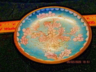 Vintage Cloisonne Trinket Bowl Dish Plate 3 1/2 " Round Floral Blue & White
