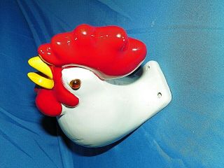 Ceramic Chicken Rooster Head Towel Apron Holder Wall Hook Open Back