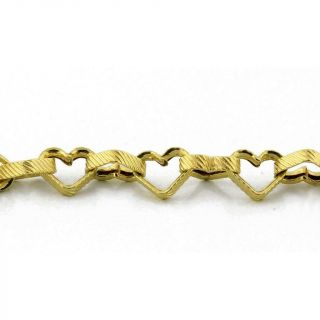 Vintage Open Heart Link Bracelet 14k Yellow Textured Gold Girls Ladies 7 "