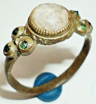 Ancient Rare Medieval Bronze Finger Ring With Seven Stones
