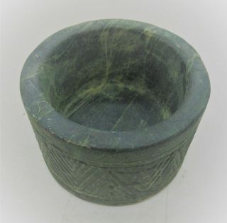 Ancient Near Eastern Stone Carved Vessel With Geometric Pattern