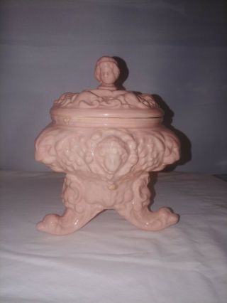 Vintage Ceramic Trinket Dish W/lid Has Cherubs