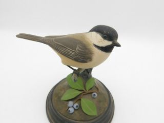 Vintage 1973 Hand Carved Black Capped Chickadee 76 Bird Signed By G.  Hopkins
