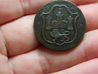 Un Researched Vintage Halfpenny Token / Coin 1792 Lion Castle Detecting Detector