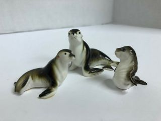 Vintage Miniature Seal Family Porcelain Figurines