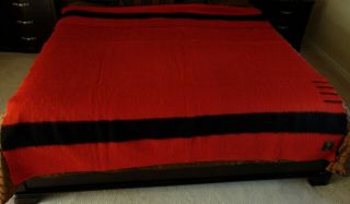 Vtg.  Early’s Witney Point Red Wool Black Stripe Four Points Blanket 73 1/2 X 90