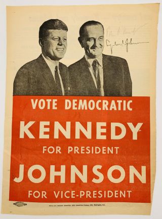 Vintage Autographed 1960 Kennedy Johnson Presidential Campaign Election Ad Paper
