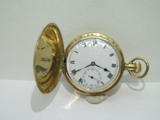 Vintage Swiss Made Full Hunter Pocket Watch Gold Plated V.  G.  C & Serviced