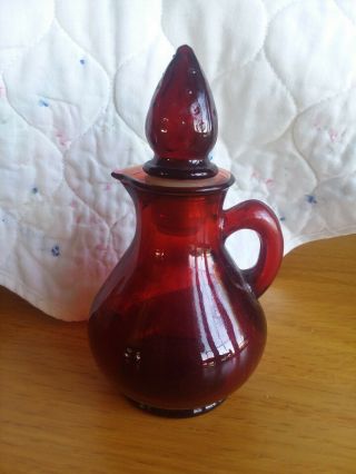 Vintage Avon Ruby Red Glass Cruet Oil Vinegar Bottle Pitcher Strawberry Stopper