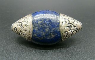 Near Eastern Silver Lapis Lazuli Silver Mounted Bead