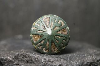 Rare Ancient Viking Bronze Button,  Antique Decoration,  9th - 11th Century Ad.
