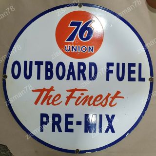 Union 76 Outboard Fuel Vintage Porcelain Sign 30 Inches Round