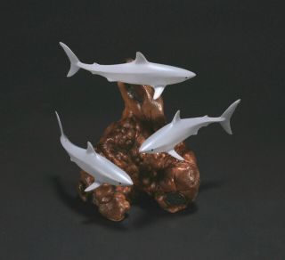 Shark School Of 3 Direct From John Perry 11in Tall Airbrushed Sculpture