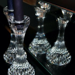 Pair Vintage Signed Baccarat French Cut Crystal Massena Candlesticks