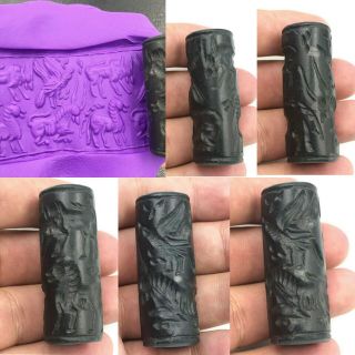 Wonderful Rare Ancient Black Agate Stone Sassanian Unique Cylinder Seal Bead