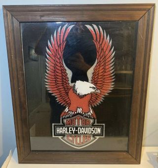Vintage Harley Davidson Wall Mirror W/ Eagle 23 " X 19 " Man Cave Bar Garage Decor