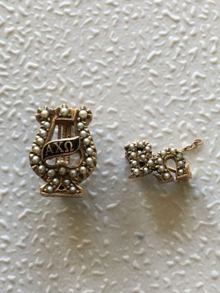 Vintage 10k Gold Alpha Chi Omega Seed Pearl Fraternity Pin Beta Omega Chapter