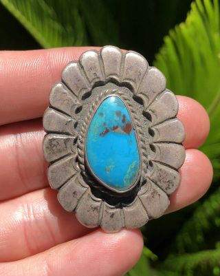 Vtg Old Pawn Navajo Native American Sterling Silver & Bisbee Turquoise Bolo Tie