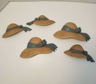 Vintage Burwood Products Usa - Wall Plaques - Set Of 5 Straw Hats - 1987