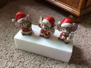 3 Vintage Homco Christmas Mice 5405 Taiwan Ceramic Santa Mice Mouse