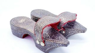 Antique Ottoman Turkish Wood & Silver Filigree Shoes ' hamam ' 1900 - 1950 2