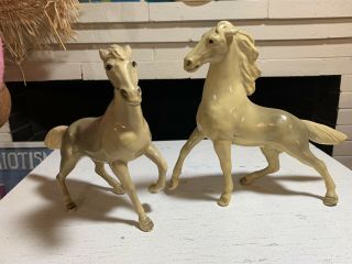 2 Vintage Mortens Studio Horse Figurine Statues Brown Horses Black Mane 6 "