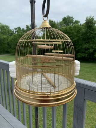 Vintage Hendryx Brass Hanging Table Bird Cage Beehive Shape Feeder Water