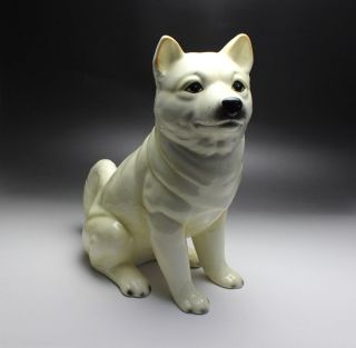12 " H Large Sitting White Cream Shiba Inu Dog Porcelain Figurine Japan