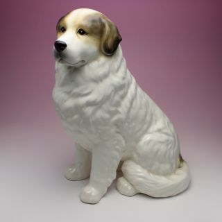 11 " H Great Pyrenees Badger Brown Marks Porcelain Dog Figurine Japan